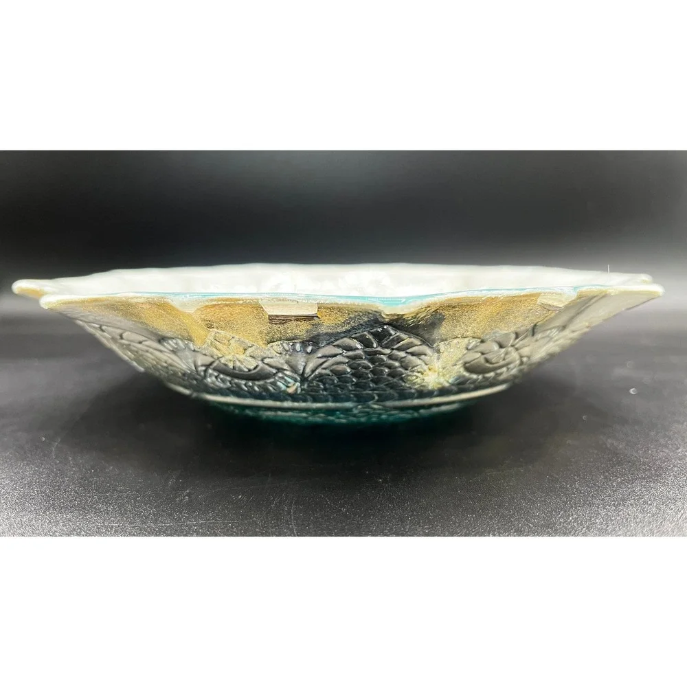 Efe‎ Glass Turkish Bowl Teal Silver Lace Mandala 100% Genuine Silver Glaze